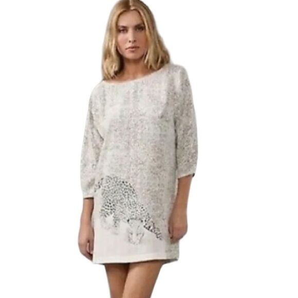 Joie silk cheetah dress gray and white with Dolan sleeves and slits on sides-S - Picture 1 of 9